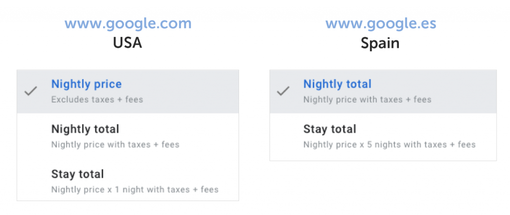 Prices night or stay taxes and fees at Google Hotel Ads according to Mirai