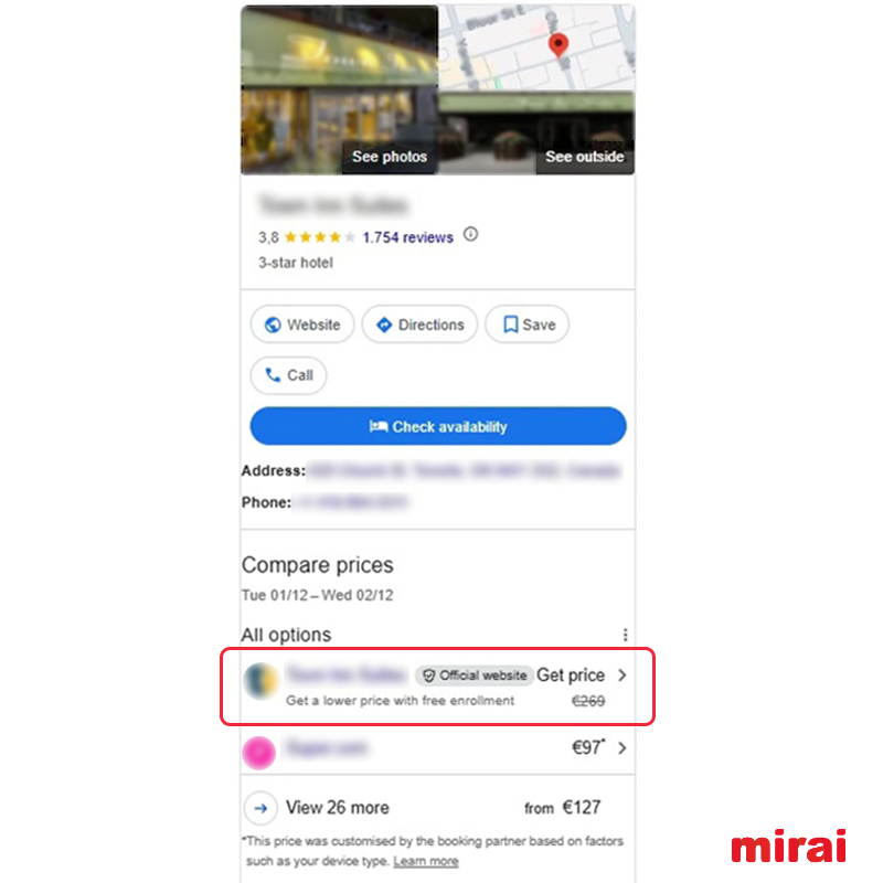 private rates google hotel ads no visible mirai
